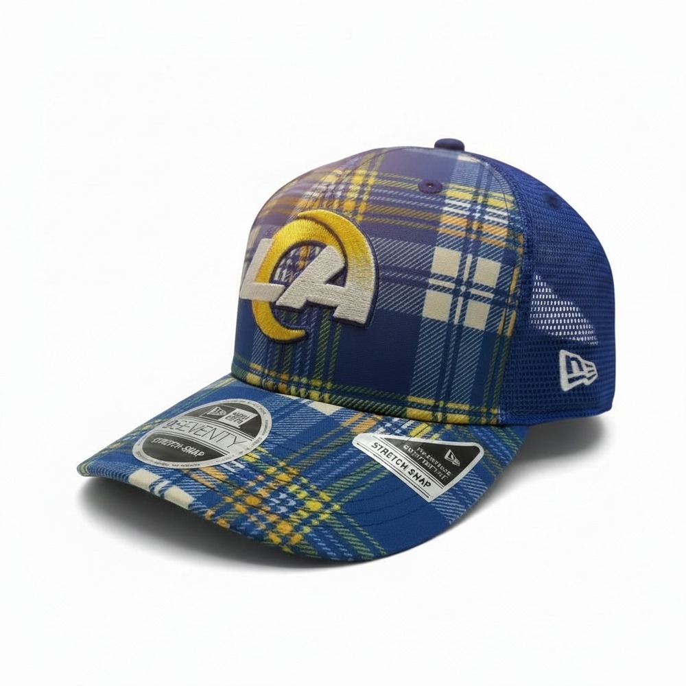 New Era 9SEVENTY Los Angeles Rams‎ Hat Blue Plaid Trucker Snapback Cap